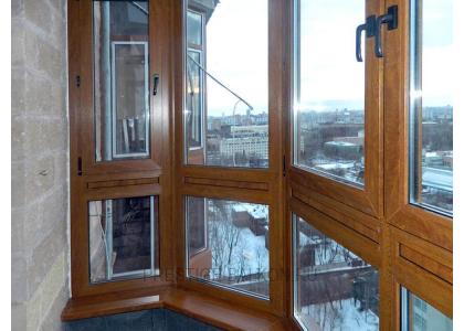 Французское остекление балкона профилем Veka с ламинированием под дерево в Видное